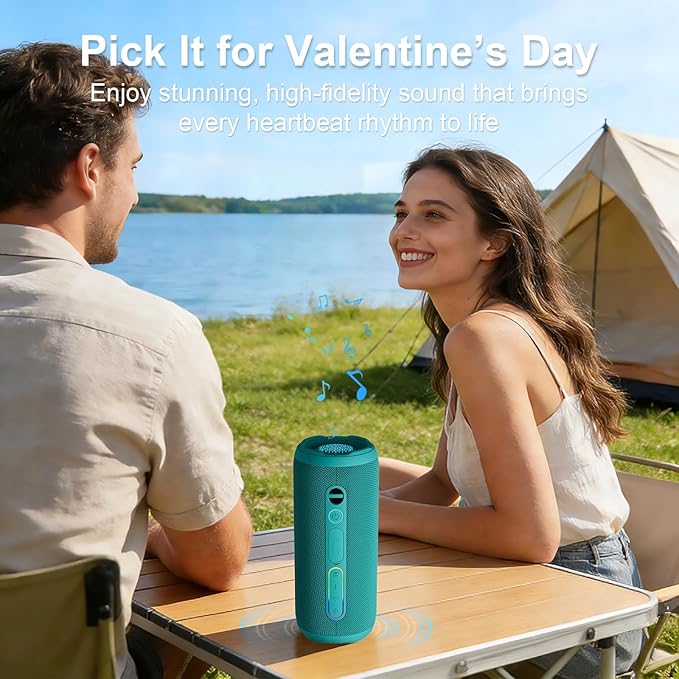 Bluetooth Bass Speaker 24W Loud Stereo Sound, Deep Bass, TWS Pairing, IPX7 Waterproof Dustproof,12H Playtime, RGB Light, Bluetooth Speakers Outdoor for Travel, Sport, Party, Biking (Teal)