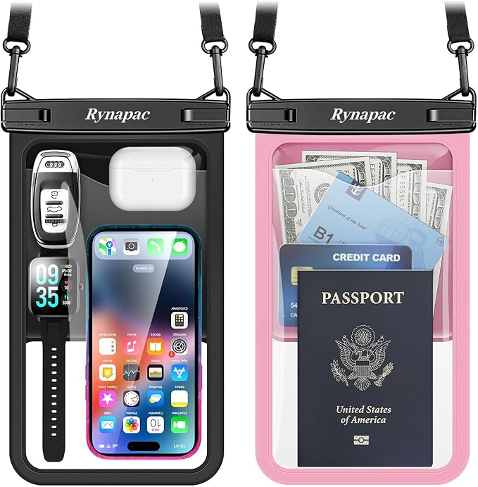 [Up to 10"] Large Waterproof Phone Pouch Bag - 2 Pack IPX8 Waterproof Phone Case for iPhone 17 16 15 Pro Max Galaxy S26 S25 Ultra, Touchscreen & Underwater Photography, Beach Cruise Travel Essentials