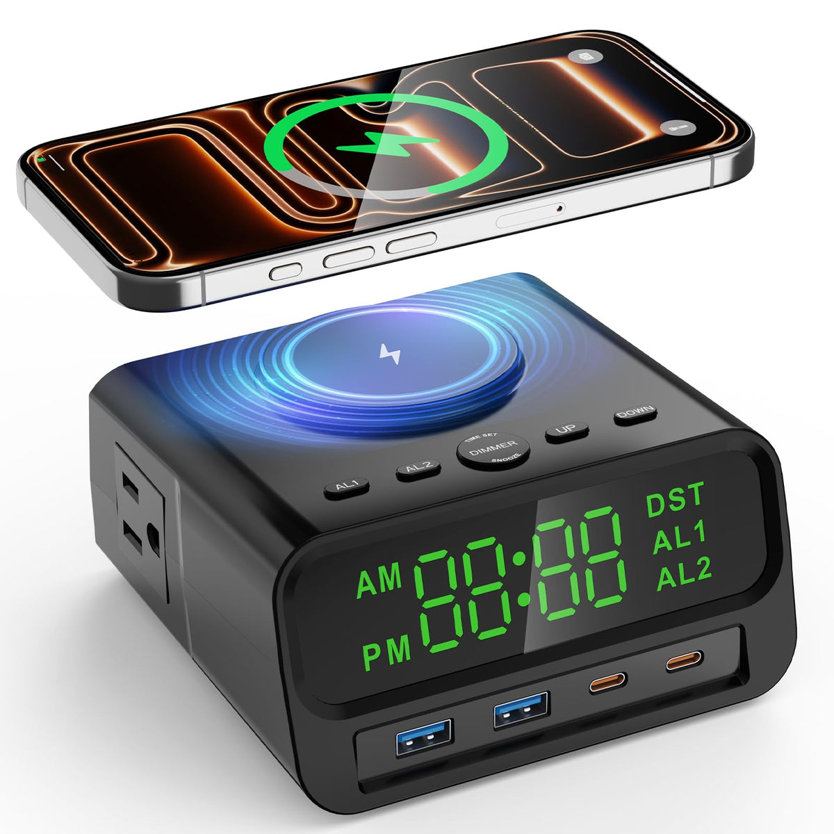 XBA Digital Alarm Clock with 15W Magsafe Wireless Charging for Bedroom