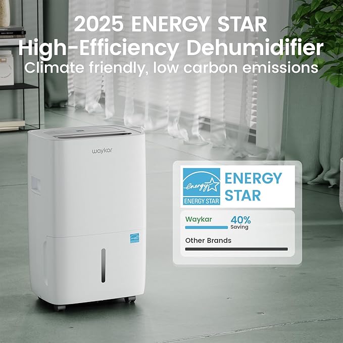 Waykar 80 Pints 2025 Energy Star Dehumidifier for Spaces up to 5,000 Sq. Ft for Basement and Home, Large Room with Drain Hose and 1.14 Gallons Water Tank