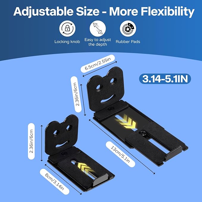 Soundbar Wall Mount Bracket - Universal Speaker Mounting for Samsung, Sony, LG, Vizio, Bose, JBL and More, Sound Bar Mounts for Living Room, Bedroom, Depth Adjustable 3.1”-5.1”, Hold up to 55 lbs