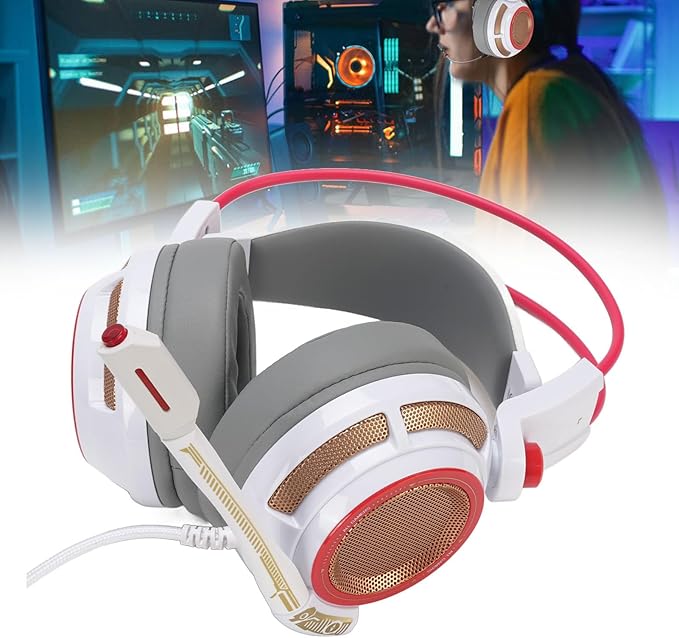 Gaming Headset, 7.1 Surround Sound USB Headphones, Noise Cancelling Mic and Adaptive Headband for PC P S5 P S4 Switch