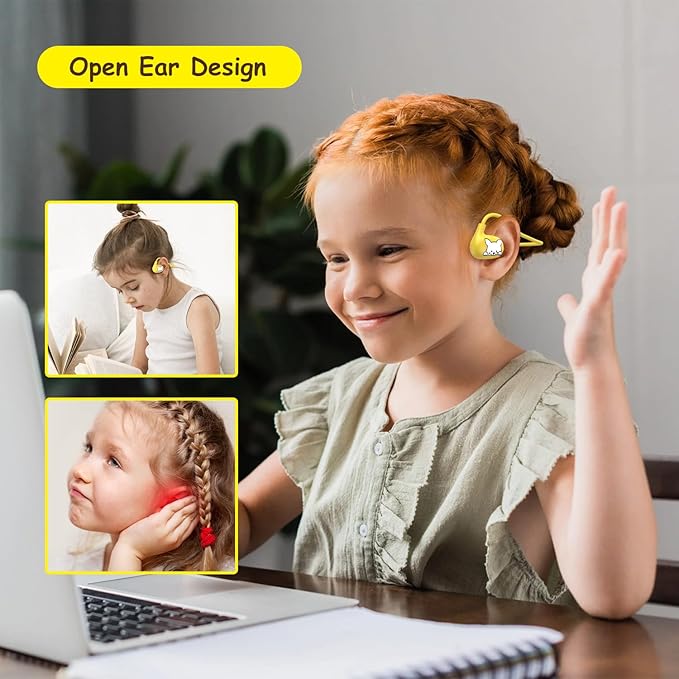 Kids Headphones, LK15 Open Ear Bluetooth Headphones with Air Conduction, Ultra-Light, 85dB Volume Limiting Wireless Headphone for Children Teens Boys Girls (Yellow)