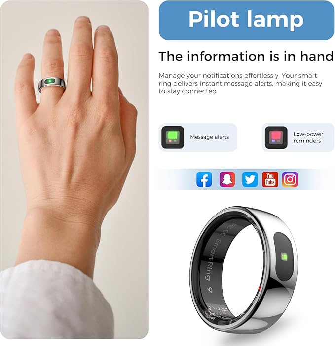 Smart Ring with Instant Notification Alerts & Gesture Control - Sleep Tracker Ring, Fitness Ring for Steps & Heart Rate, IP68 Waterproof (Silver, 9)