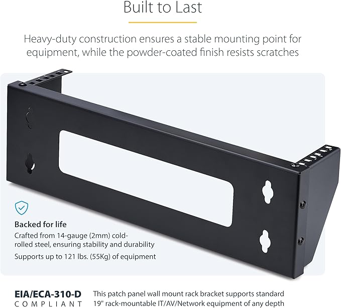 StarTech.com 2U Vertical Wall-Mount Bracket for 19inch Rack Mountable Equipment, 121lb/55kg Capacity, for Patch Panels/Servers
