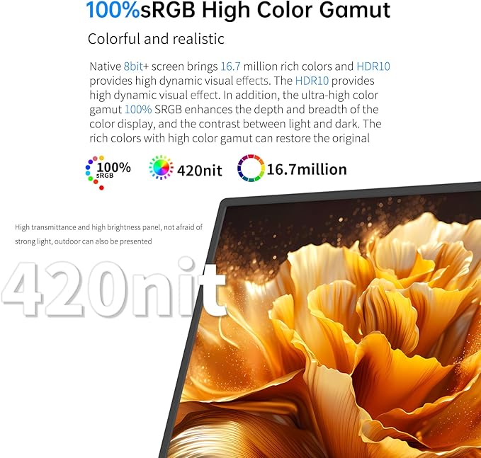 10.5" Portable Monitor, 3:2 1280P FHD IPS Display with HDR10, 420 Nits 60Hz, Dual USB-C & Mini HDMI, Adjustable Stand, Ultra-Slim Mini Screen for Laptop PC Phone Game Consoles Raspberry Pi