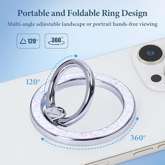 Magnetic Phone Ring for MagSafe Grip [Super Magnet] Stylish Twinkle Ring Holder Stand with, magsafe pop Socket, Mag Safe Accessory for iPhone 16/15/14/13 Pro Max Plus