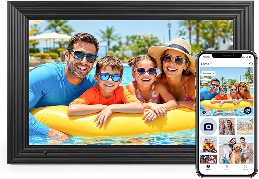 WiFi Digital Picture Frame, 10.1 Inch 1280×800 HD IPS Touch Screen Smart Photo Frame, Built-in 32GB Storage, Auto Rotation, Photo Sharing via AiMOR App, Ideal Gift for Family & Friends, Black