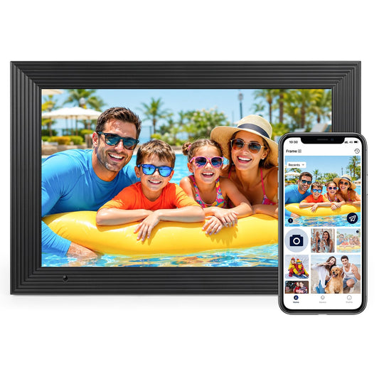 WiFi Digital Picture Frame, 10.1 Inch 1280×800 HD IPS Touch Screen Smart Photo Frame, Built-in 32GB Storage, Auto Rotation, Photo Sharing via AiMOR App, Ideal Gift for Family & Friends, Black