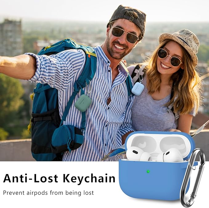 Ljusmicker for AirPods Pro Case Cover with Cleaner Kit,Soft Silicone Protective Cases for Apple AirPod Pro 2nd/1st Generation Case for Women Men,AirPods Pro 2 Case Accessories with Keychain-Milk Blue