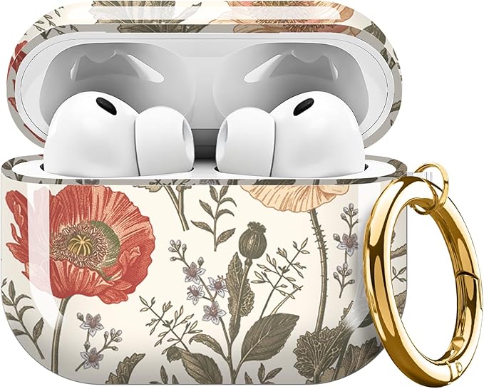 Compatible with AirPods Pro 3 Case 2025 for Women Girls – Cute Shockproof Protective Cover with Gold Round Buckle, Anti-Drop Soft Case for AirPod Pro 3rd Gen (Cute Flower)