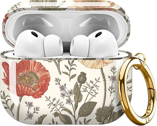 Compatible with AirPods Pro 3 Case 2025 for Women Girls – Cute Shockproof Protective Cover with Gold Round Buckle, Anti-Drop Soft Case for AirPod Pro 3rd Gen (Cute Flower)