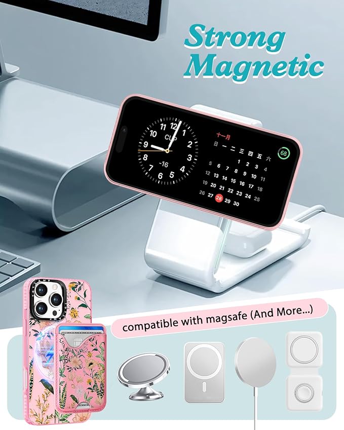 Toycamp for iPhone 16 Pro Max Case - Compatible with Magsafe Credit Card Holder Wallet Magnetic Cute Women Teen Girls Kawaii Girly Unique Plant Design Phone Cover for Apple 16 Promax 6.7"