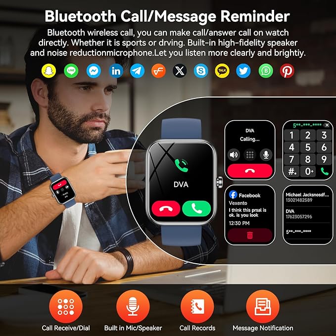 Smart Watch with Alexa Built-in, 1.83" HD Touchscreen Fitness Tracker, Bluetooth Notifications/Calls, IP68 Waterproof, 120+ Sport Modes, 24/7 Heart Rate & Sleep Monitor for iPhone Android iOS (Blue)