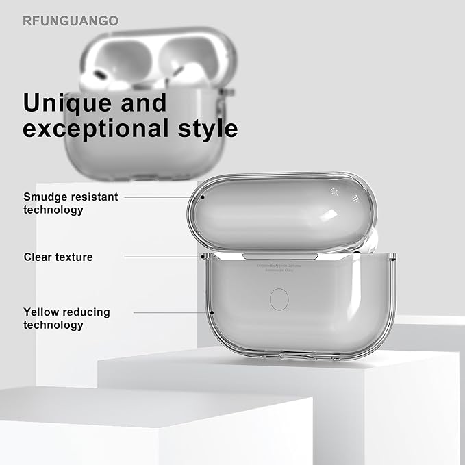 RFUNGUANGO AirPods Pro Case Clear, Soft TPU Transparent with Cleaning Kit & Keychain, Compatible with Magsafe, Compatible Apple AirPods Pro 2nd/1st Generation Protective Case, Black