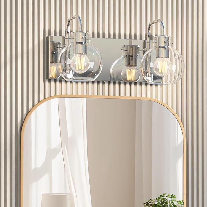 2-Light Bathroom Vanity Light, Modern Brushed Nickel Wall Sconce with Clear Glass Shade, Vintage Style Mirror Lighting for Bathroom, Bedroom, Living Room,14 Inch