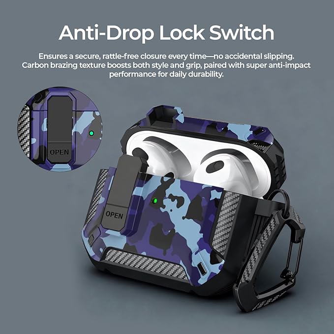 for AirPods Pro 2 Case for AirPods Pro2rd Gen | Full Drop Protection with Carabiner Keychain | Cute AirPods Pro 2st/1nd Generation Case for Men Women