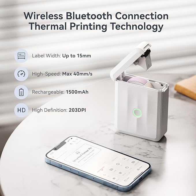 NIIMBOT D110 Upgraded Version Mini Label Maker Machine with Tape, Portable Bluetooth Thermal Printer, Sticker Labeler with Multiple Templates for Office Organization Home Kitchen School, White