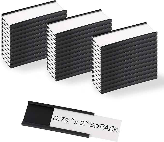 Realth C Channel Magnetic Label Holders 30 Pack 0.75" x 2" - Magnetic Signs for Shelving, Storage Bins, Classroom, Office, Library, Supermarket