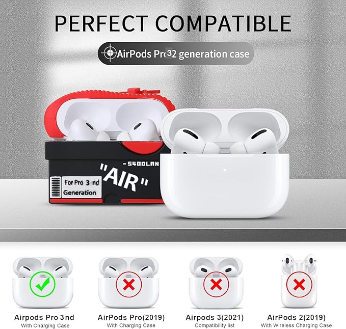 [2Pac] Compatible Airpods Pro 3 Case (2025),3D Cute Cartoon Shoe Box Soft Silicone Protective Cases for Apple AirPods Pro 3rd Generation Case,Airpod Pro 3 Cover with Keychain for Women Men,Red+Black