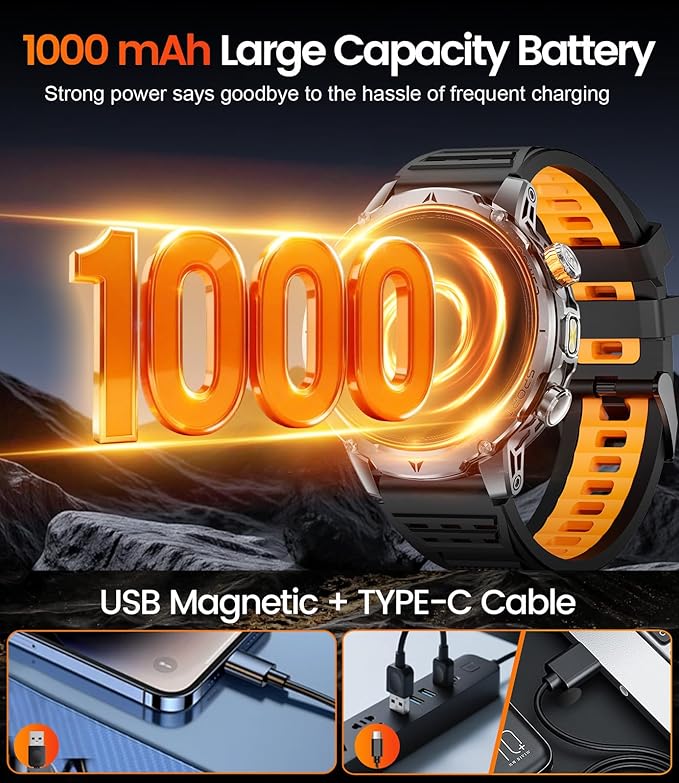 LIGE Smart Watch for Men with Flashlight,1.7" Smartwatch with 100+ Sports Modes,1000mAH,Health Tracker,IP68 Waterproof, Smart Watch for Android iOS Black 3 Straps 2 Chagers