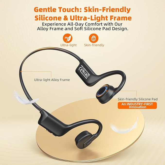 Bone Conduction Headphones,Skin-Friendly Design,IP67 Sweatproof Sports for Running Cycling Hiking with Mic,28H Playtime,Fast Charging,Open Ear Headphones Bluetooth 5.3 Wireless Earbuds