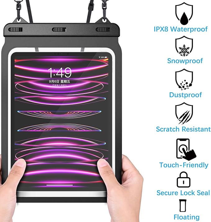Universal iPad Waterproof Case Dry Bag Pouch for iPad Pro 12.9" 6th/5th/4th/3rd Gen iPad Pro 11" iPad 11th A16 iPad Air 6/5/4 10.9" Galaxy Tab S10+ S9+ S8+ Galaxy Tab S10/S9 FE+