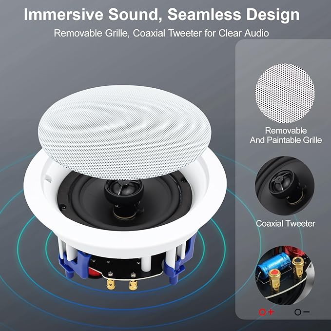 STUDIOFINIX 5.25 Inch Bluetooth Ceiling Speakers,300 Watt Max Power Output for Indoor Kichten,Living Room,Study Room,Basement and Covered Patio