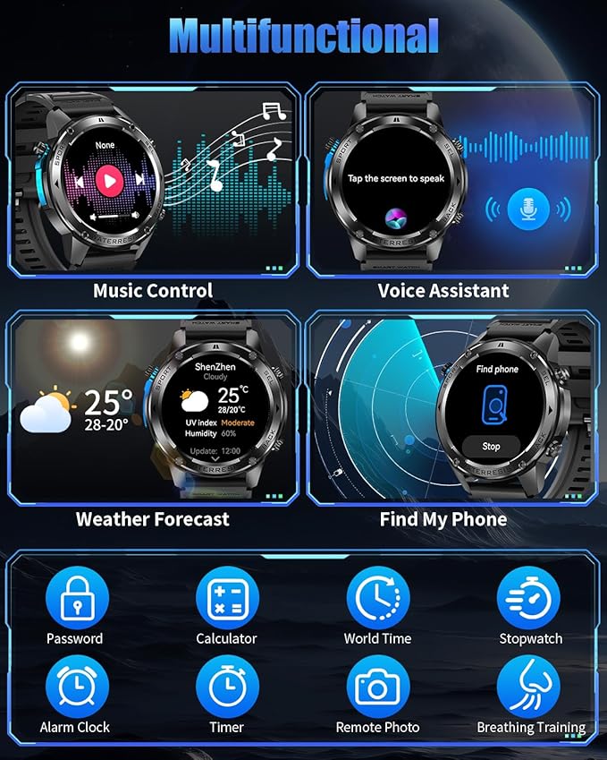 Military Smart Watch for Men with GPS, 5ATM Waterproof, 700mAh Long Battery, 1.43'' AMOLED Display, Health & Sleep Tracking, Bluetooth Calling, Compatible with Android/iPhone