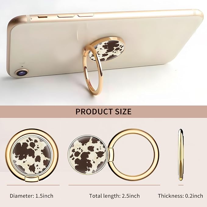 Cell Phone Ring Holder, Cute Metal Phone Grip Stand Finger Ring Kickstand, Flexible 360°Rotation Phone Tablet Case Accessories Compatible with Most Phones Retro Cowhide