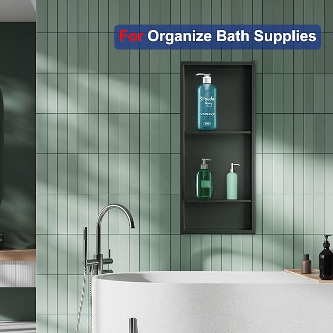 Shower Niche, Stainless Steel Elegant Bathroom Niche, No Tile Needed Recessed Shower Shelf Organizer for Storage