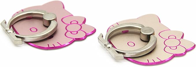 Kitty Cell Phone Ring Grip Stand Holder Car Mounts (Rose Gold, Gold/Pink Rim)