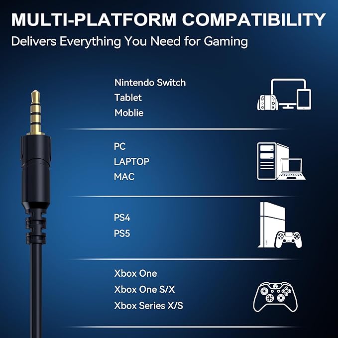 Voistek Gaming Headset for PC, Ps4, Ps5, Xbox Headset with 7.1 Surround Sound,3.5mm Gaming Headphones with Noise Canceling Mic, LED Light Over Ear Headphones for Switch, Xbox Series X/S, Laptop