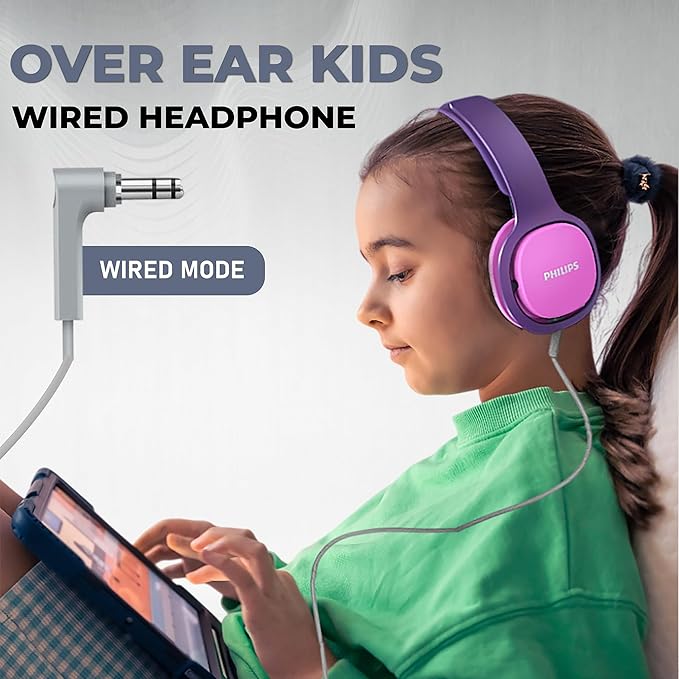 PHILIPS Kids Headphones with Cord, On-Ear Wired Headphones for Kids with Comfortable Fit & Clear Stereo Sound, 85dB Volume Limiter Headset for School/Tablet/iPad/Kindle, Ideal for Girls & Toddlers