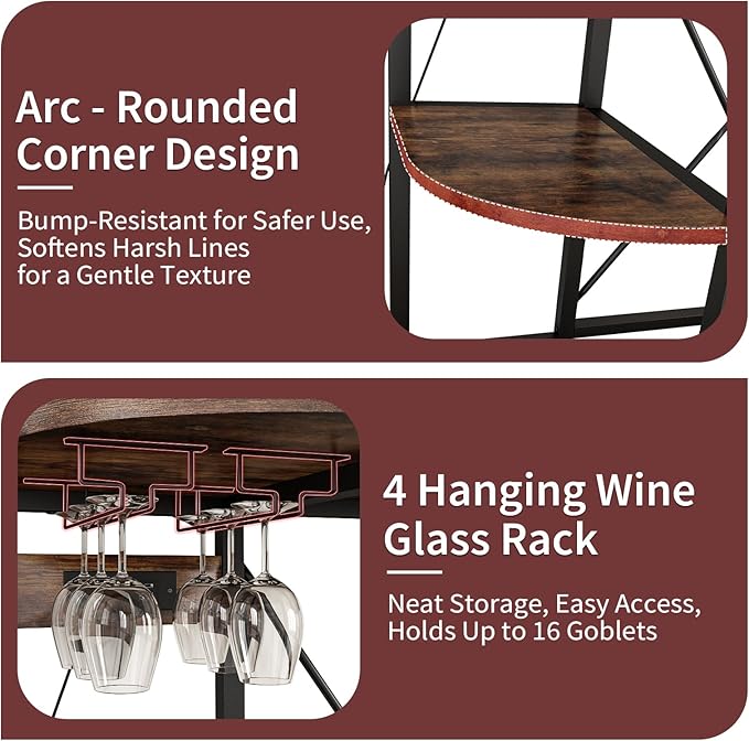 Mini Fridge Stand with Power Outlet and Led Light,Microwave Stand with Storage,Mini Fridge Cabinet with Wine Rack ,Bar Cabinet with Fridge Suitable for Kitchen,Dining Room,Living Room, Rustic Brown