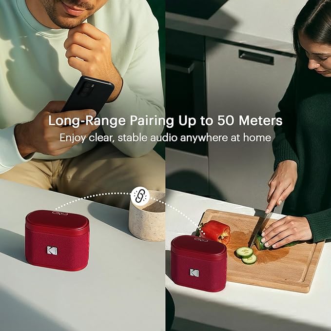 KODAK SOUNDBRIX Magnetic Splittable Bluetooth Speaker Portable Water Resistant Bold Sound 5H of Playtime Built in Battery Wireless Stereo Pairing Speaker Home Travel White Elephant Gifts for Adults