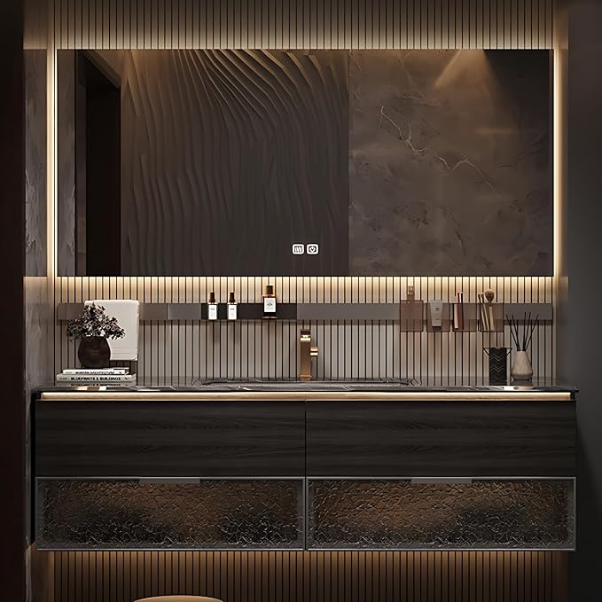 52in Luxury Bathroom Vanities - Bathroom Vanity with Sink, Wall-Mounted Storage with 2 Large Side Cabinets Intelligent Defogging & Led Lights | Multi-Layer Solid Wood