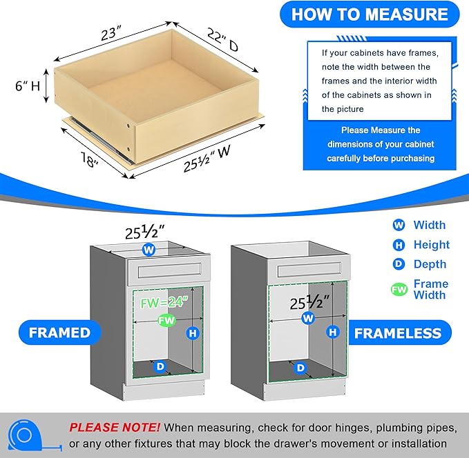 WelFurGeer Soft Close Pull Out Drawers for Cabinets, 23" W x 22" D Pull Out Cabinet Organizer, Bottom Mount Pull Out Drawer, Space-Saving Slide Out Drawers for Kitchen Cabinets for Home & Kitchen