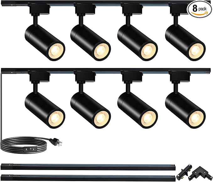 Black Super-Bright H Type LED Track Lighting,4000K Natural White Adjustable Angled Track Light,8 Heads 25W 2700lm Brightness Lighting System with 9.8ft (4.92 * 2) Track Rail