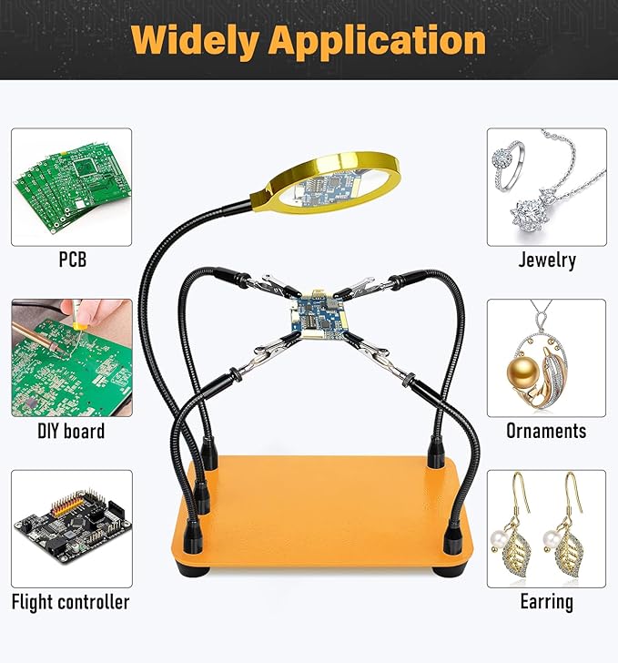 Helping Hands Soldering Station with 80cm 6X Magnifying Glass, 4 Flexible Arms Solder Helping Hands Magnifier and Third Hand Soldering Tool for Electronic Repair Soldering Jewelry Crafts