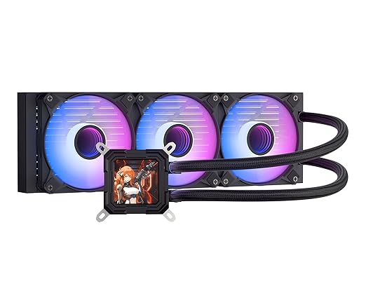 darkFlash DV360S All-in-one Liquid CPU Cooler, 3.2” LCD Screen with 320 * 320 Resolution, ARGB Sync, PWM Fans 360mm Radiator, CPU PC Aio Cooler Compatible with Intel 1851/1700, AMD AM4/AM5 (Black)