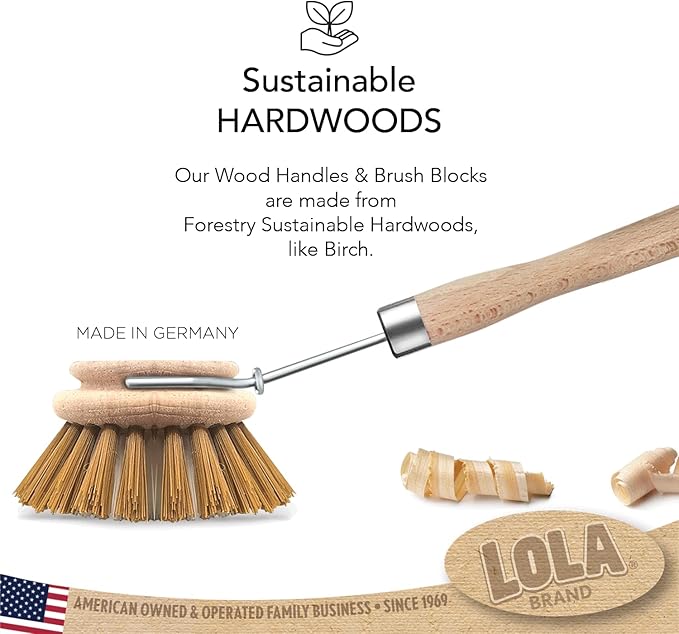 LOLA -The Original - Dishwashing & Vegetable Brush, 144 Pack, Hardwood w/Poly Fiber Bristles, Reusable, Sustainable, Has EZ-Grip Handle