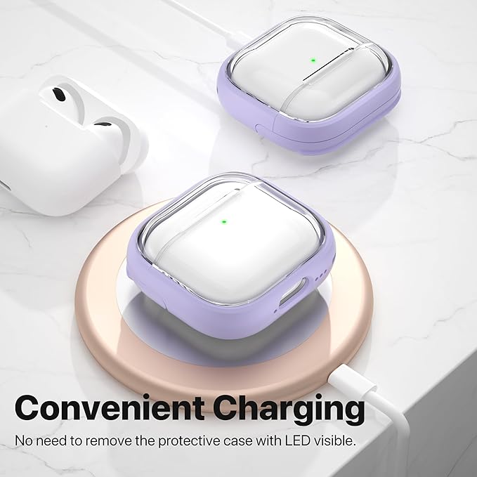 Valkit Compatible AirPods 4 Case Cover, Soft TPU Airpods 4th Generation Case with Cleaner Kit, Shockproof Protective Cases with Keychain for Apple AirPods 4 Gen Cases for Women Men(Purple Clear)