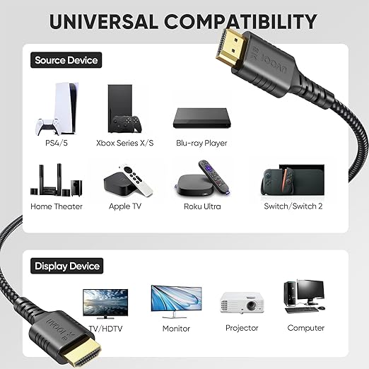 Long HDMI Cable10FT 5-Pack, 8K HDMI to HDMI 2.1 Cord 48Gbps Ultra High Speed Multi Pack Cable for Conference Room, Projector, Monitor, Laptop, PC, Video Conference System