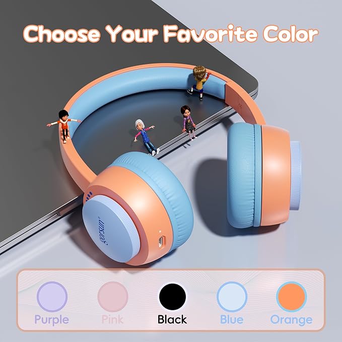 gorsun Kids Bluetooth Headphones, Toddler Headphones 85 dBA Safe Volume, 45 Hours Playtime, with Mic, Bluetooth 5.3, Kids Wireless Headset for iPad/Tablet/Travel/School, ldeal Gift (Orange)