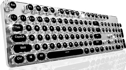 Wireless Typewriter Style Mechanical Keyboard with White Backlit, Full Size