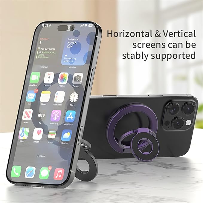 Ysnzaq for MagSafe Phone Grip, Magnetic Ring Holder Adjustable Kickstand, Dual-Sided Magnetic Stand for iPhone 17 Pro Max 16 15 14 13 12 Pro Max, Samsung, Google, 11D Gold