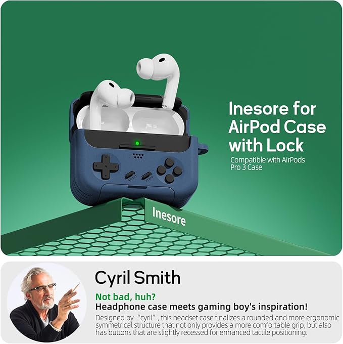 Inesore for Airpods Pro 3 Case Cover with Cleaner Kit,with Lock for Airpod Pro 3 (2025),Classic Cool Funny Game Console Hard Air Pods Pro 3 Case for Men Boy(Navy Blue)