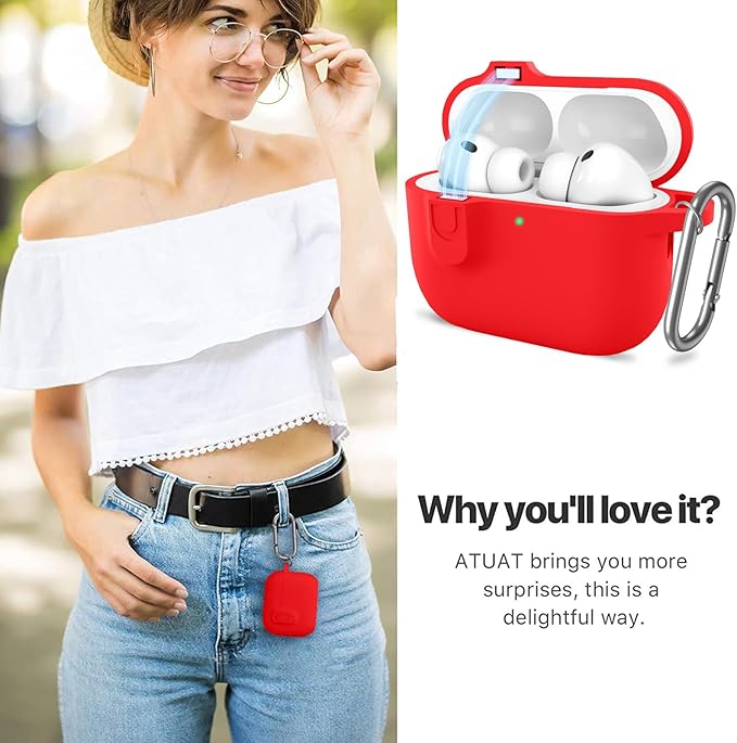 ATUAT for AirPods Pro 3 Case with Magnetic Lid Lock, Protective Soft Silicone Cover with Keychain Cleaner Kit for Women Men for Apple AirPods Pro 3rd Generation(2025), Front LED Visible, Red