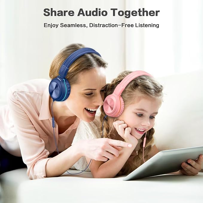 SIMOLIO 2 Pack Wired Headphones with Microphone, Foldable Headphones for Teen Girls Boys, Over Ear Headset with Volume Limited & 3.5mm Aux Share for Cellphone Tablets PC Chromebook School Travel Gift